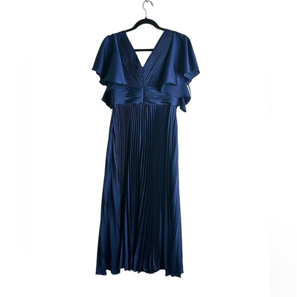 Mac duggal pleaded midi dress flowwy sleeves built i bra size 6 cocktail party - Picture 7 of 16